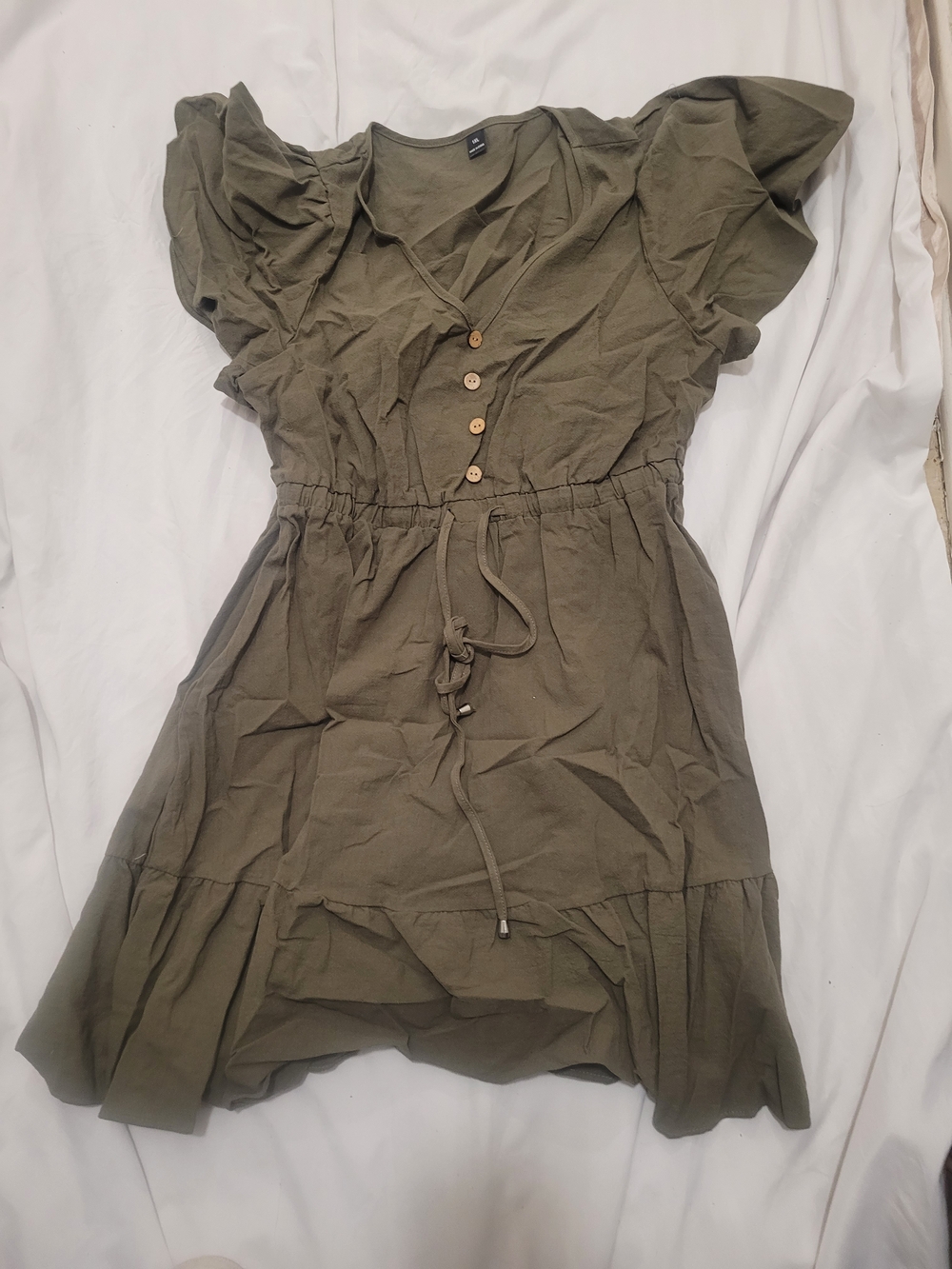 BNIB SHEIN Olive Green V-Neck Drawstring Mini Dress